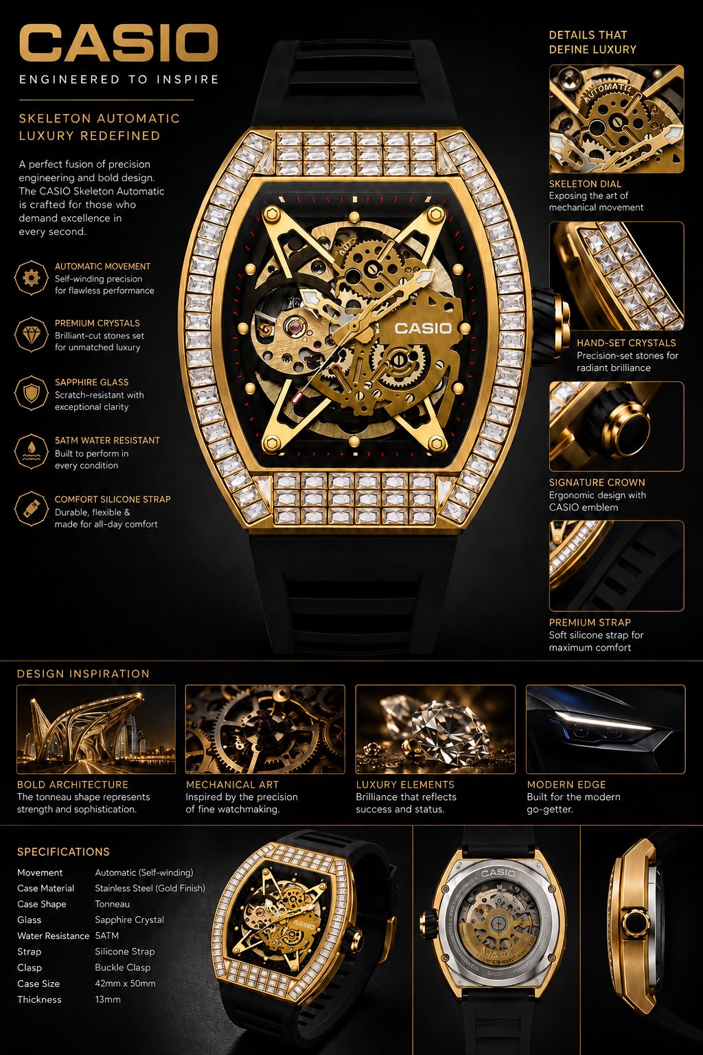G-100-AUREX AUTOMATIC GOLDEN WATCH